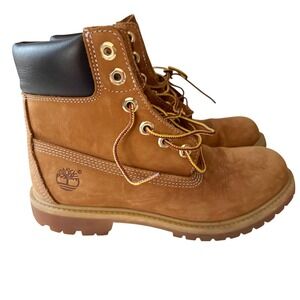 Timberland 6 Inch Sz 7 Premium Waterproof Boots Wheat Nubuck Leather Women 10360